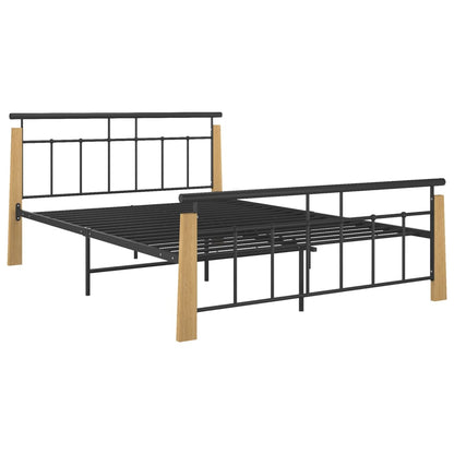Bed Frame without Mattress Metal and Solid Oak Wood 140x200 cm