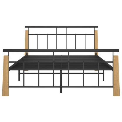Bed Frame without Mattress Metal and Solid Oak Wood 140x200 cm