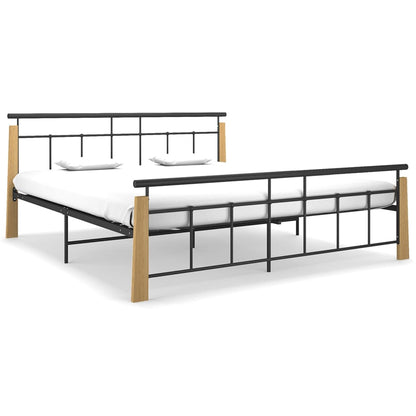 Bed Frame without Mattress Metal and Solid Oak Wood 180x200 cm Super King