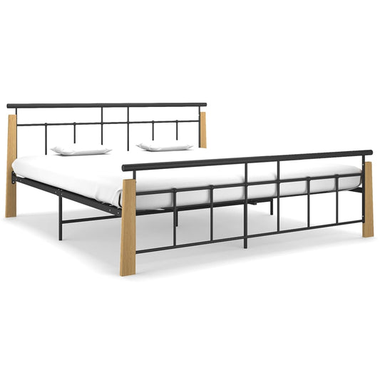 Bed Frame without Mattress Metal and Solid Oak Wood 180x200 cm Super King