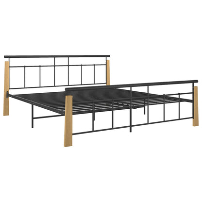 Bed Frame without Mattress Metal and Solid Oak Wood 180x200 cm Super King