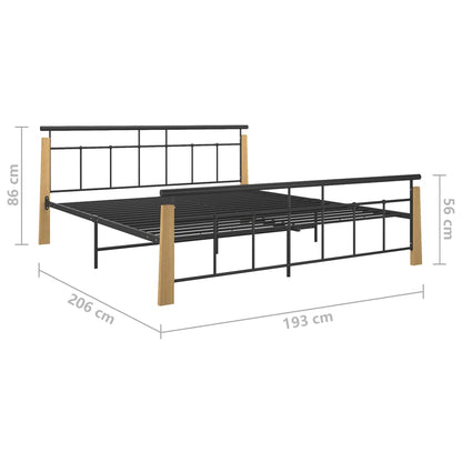 Bed Frame without Mattress Metal and Solid Oak Wood 180x200 cm Super King