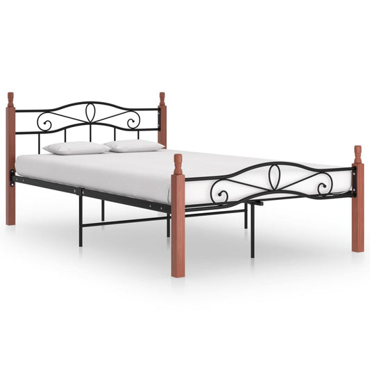 Bed Frame without Mattress Black Metal&Solid Oak Wood 120x200 cm