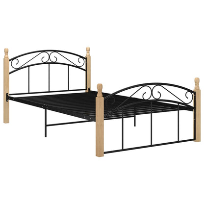 Bed Frame without Mattress Black Metal&Solid Oak Wood 120x200 cm