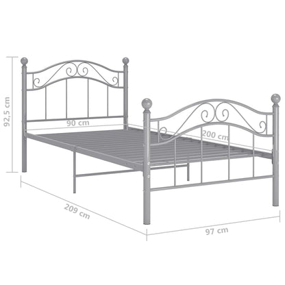 Bed Frame without Mattress Grey Metal 90x200 cm