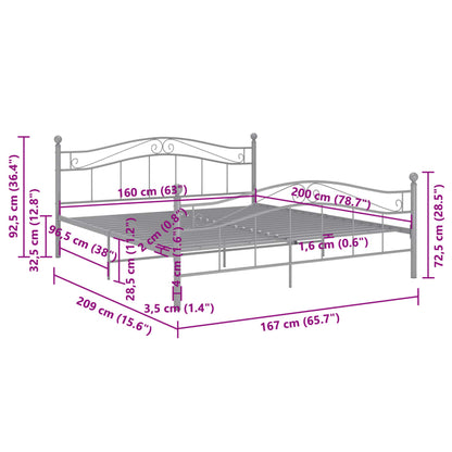 Bed Frame without Mattress Grey Metal 160x200 cm