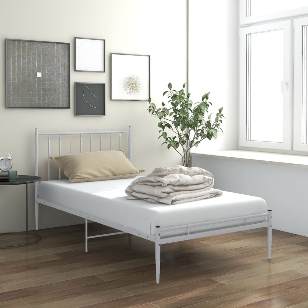 Bed Frame without Mattress White Metal 100x200 cm