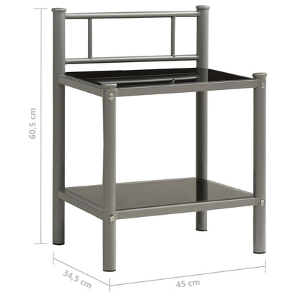 Bedside Cabinets 2 pcs Grey and Black Metal and Glass