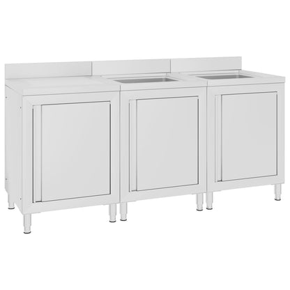 Commercial Kitchen Sink Cabinet 180x60x96 cm Stainless Steel