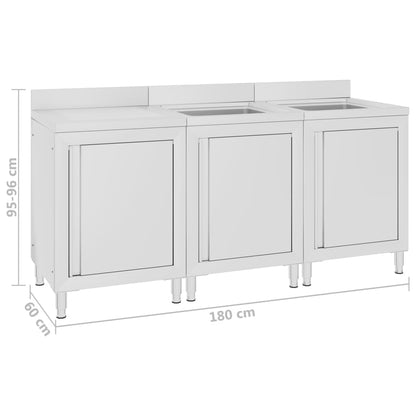 Commercial Kitchen Sink Cabinet 180x60x96 cm Stainless Steel
