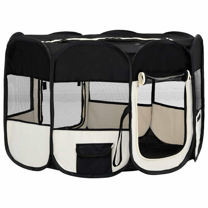 Foldable Dog Playpen with Carrying Bag Black 110x110x58 cm