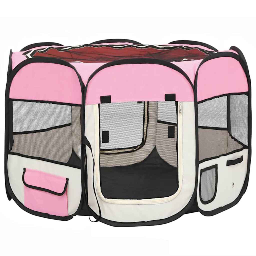 Foldable Dog Playpen with Carrying Bag Pink 90x90x58 cm