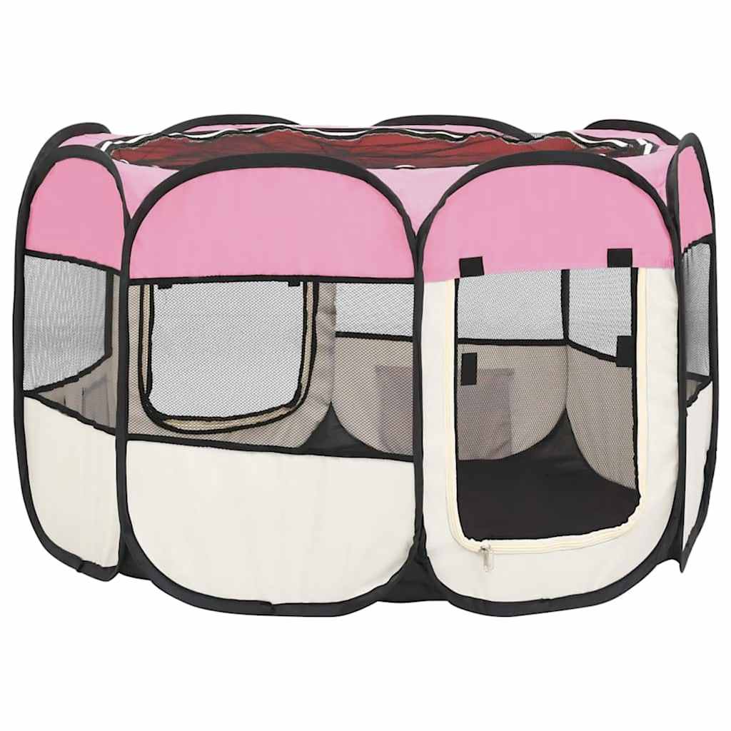 Foldable Dog Playpen with Carrying Bag Pink 90x90x58 cm