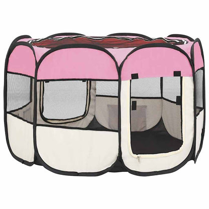 Foldable Dog Playpen with Carrying Bag Pink 90x90x58 cm