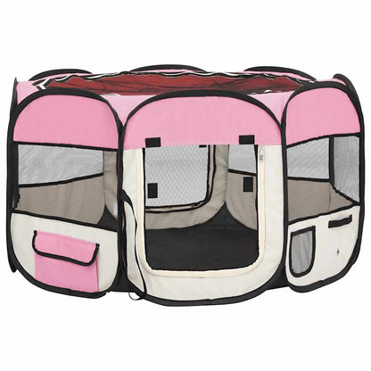 Foldable Dog Playpen with Carrying Bag Pink 110x110x58 cm