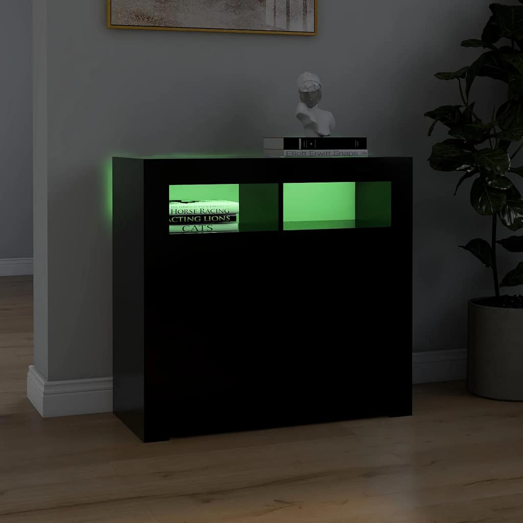 Sideboard with LED Lights Black 80x35x75 cm