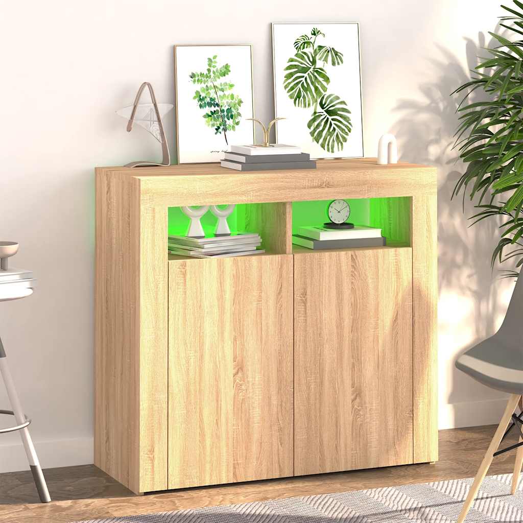 Sideboard with LED Lights Sonoma Oak 80x35x75 cm