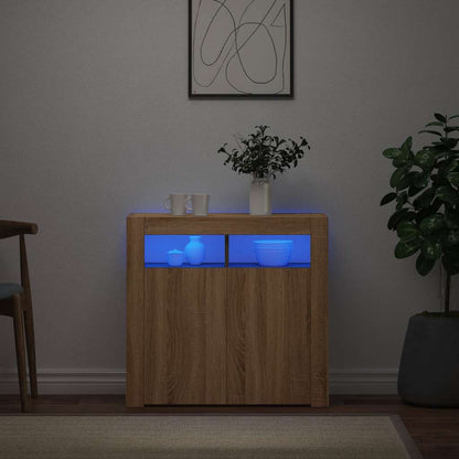 Sideboard with LED Lights Sonoma Oak 80x35x75 cm
