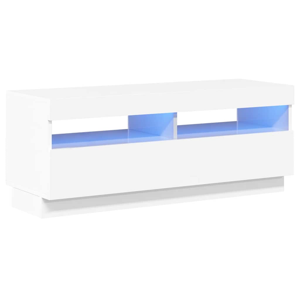 TV Cabinet with LED Lights High Gloss White 100x35x40 cm