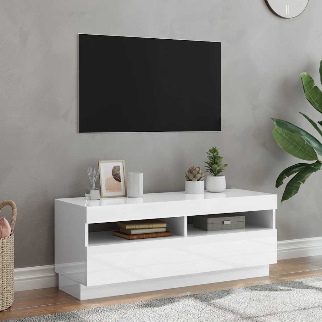 TV Cabinet with LED Lights High Gloss White 100x35x40 cm
