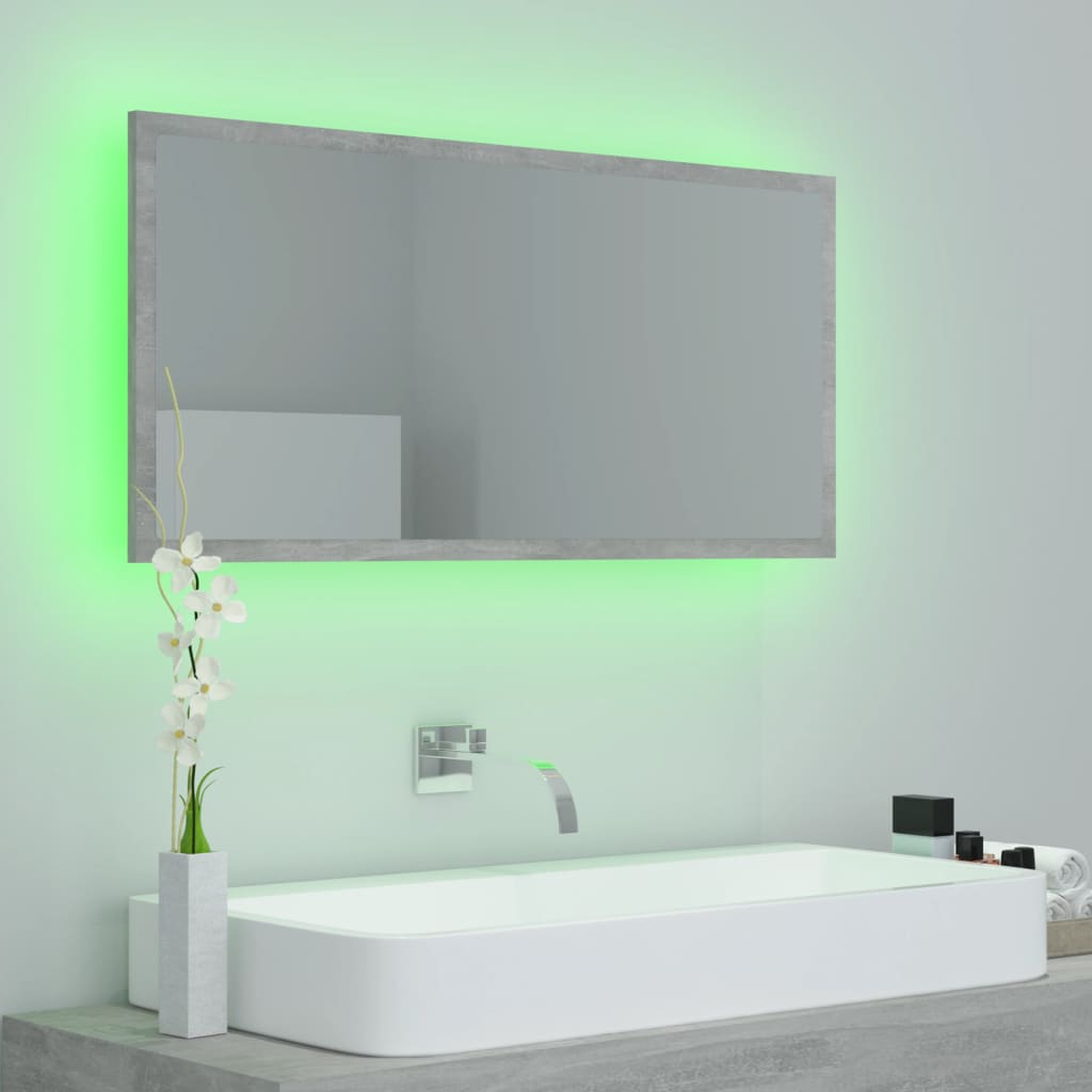 LED Bathroom Mirror Concrete Grey 90x8.5x37 cm Acrylic