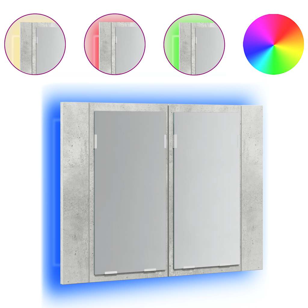 LED Bathroom Mirror Cabinet Concrete Grey 60x12x45 cm Acrylic