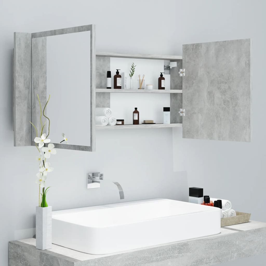 LED Bathroom Mirror Cabinet Concrete Grey 100x12x45 cm Acrylic