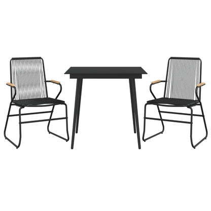 3 Piece Garden Dining Set Black PVC Rattan