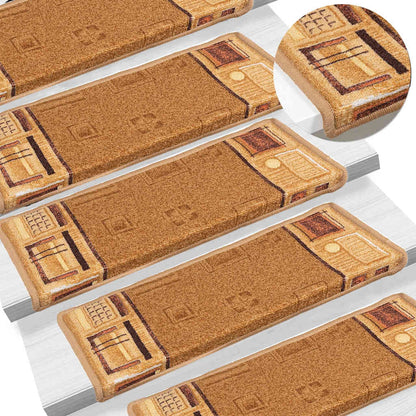 Stair Mats Self-adhesive 15 pcs 65x21x4 cm Beige