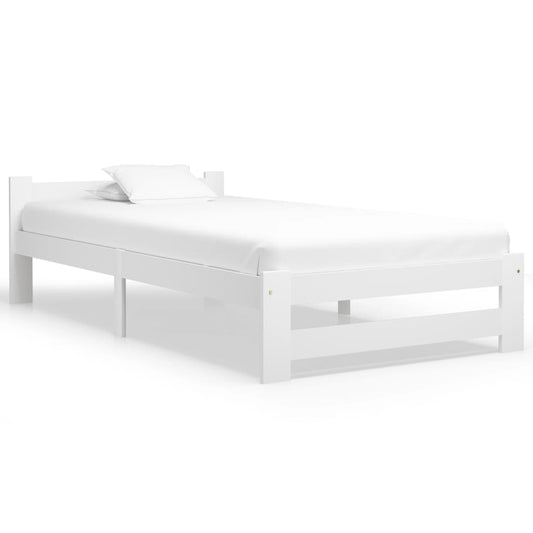 Bed Frame without Mattress White Solid Pine Wood 90x200 cm