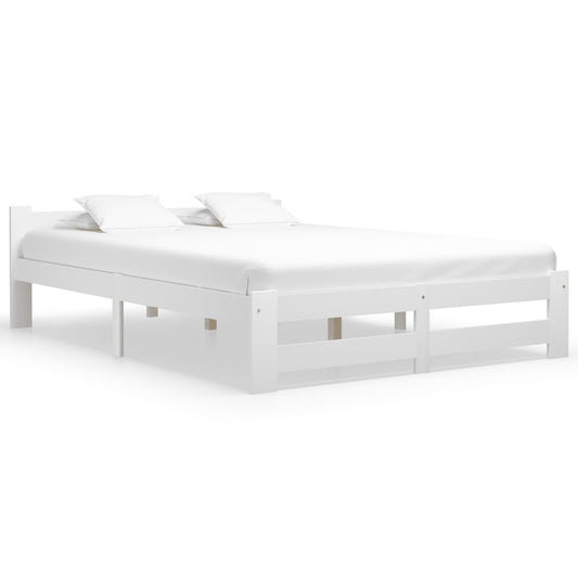 Bed Frame without Mattress White Solid Pine Wood 160x200 cm