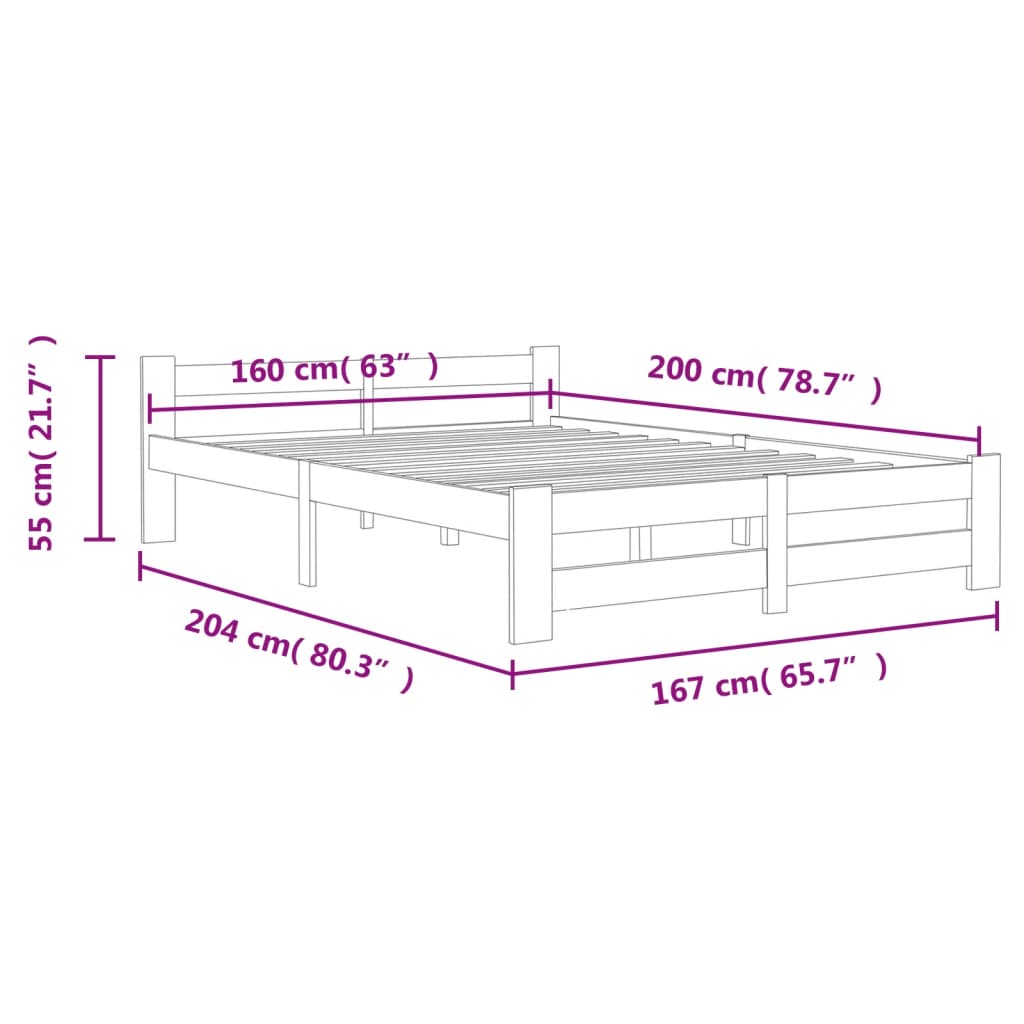 Bed Frame without Mattress White Solid Pine Wood 160x200 cm