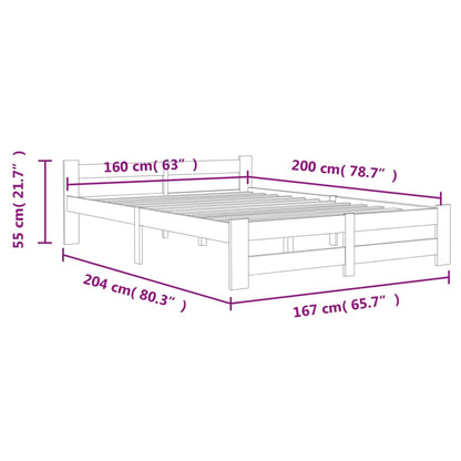Bed Frame without Mattress White Solid Pine Wood 160x200 cm