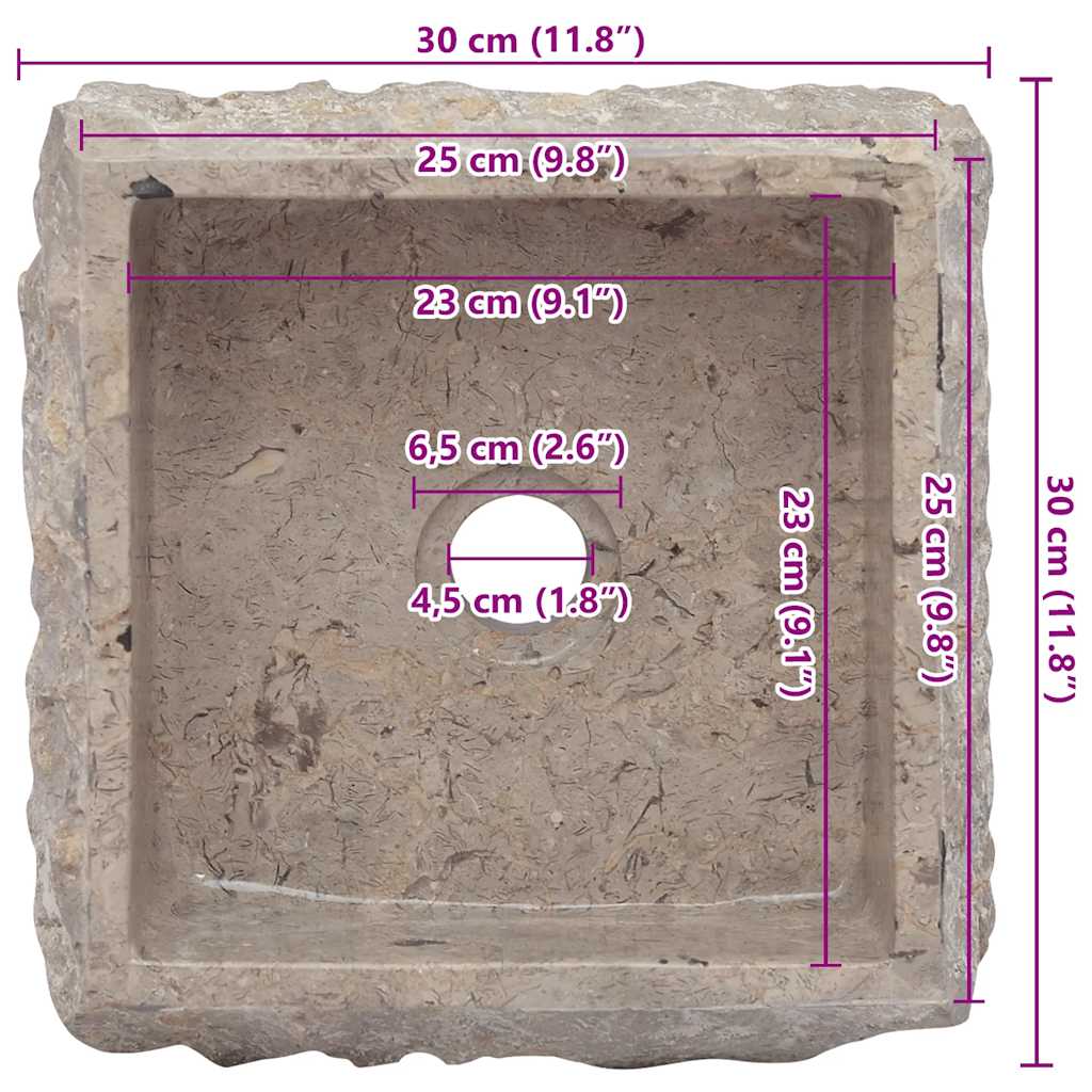 Sink Grey 30x30x13 cm Marble