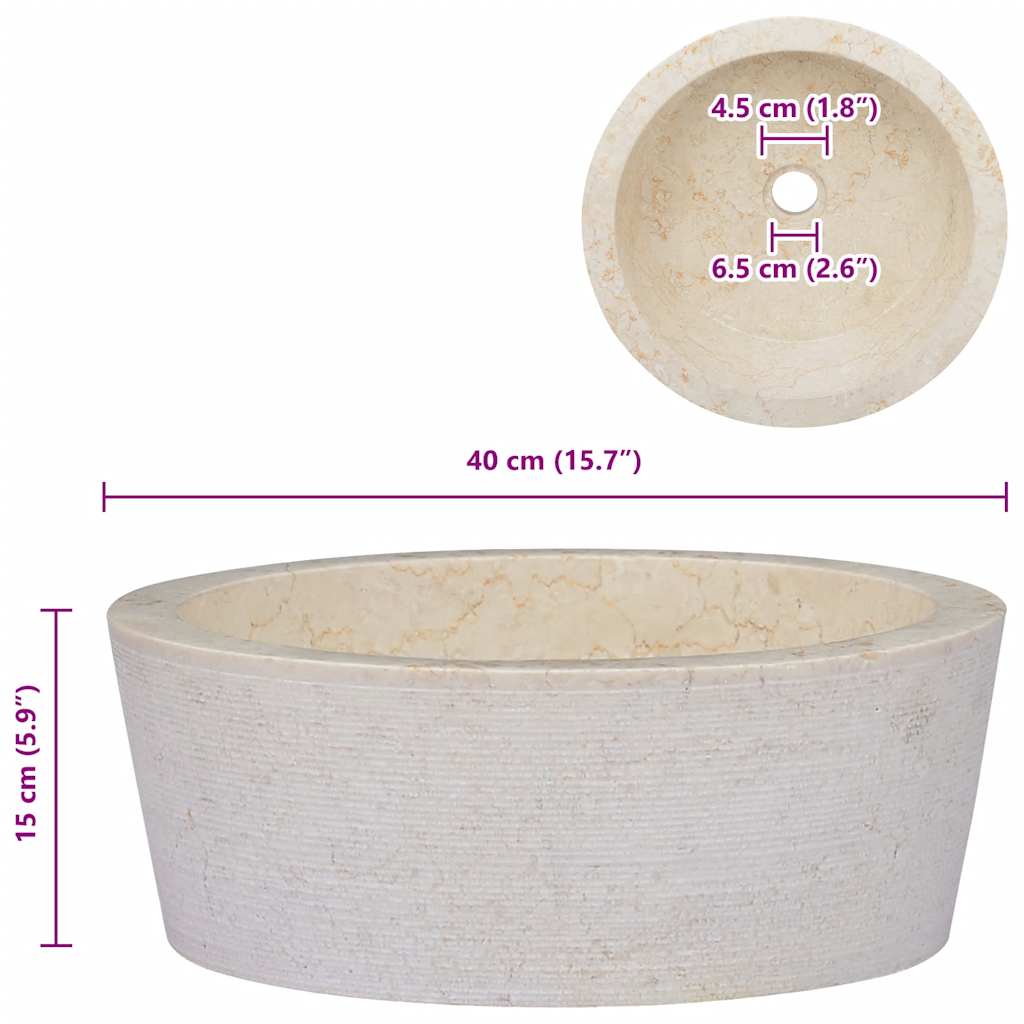 Sink Cream Ø40x15 cm Marble