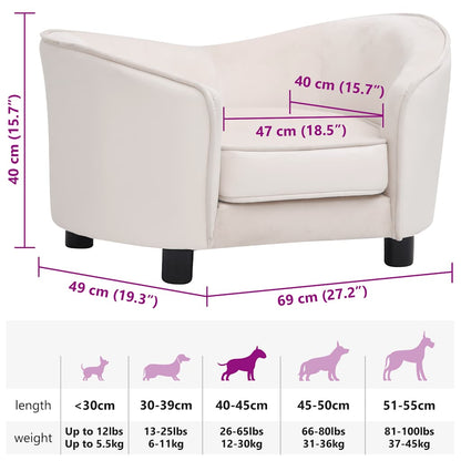 Dog Sofa Cream 69x49x40 cm Plush and Faux Leather