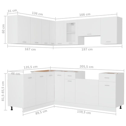 11 Piece Kitchen Cabinet Set Lyon White Engineered Wood