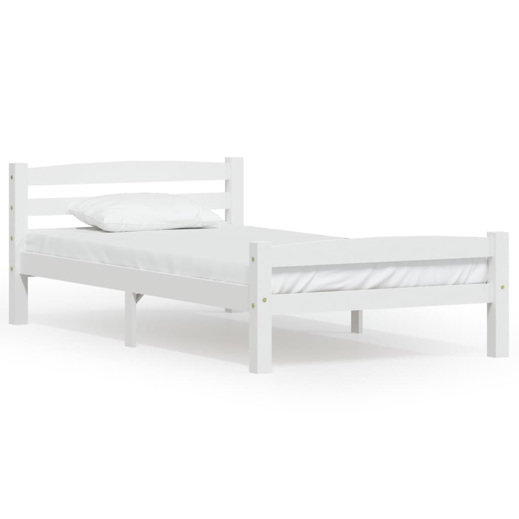 Bed Frame without Mattress White Solid Pinewood 90x200 cm
