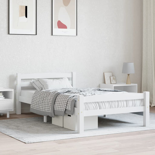 Bed Frame without Mattress White Solid Pinewood 90x200 cm