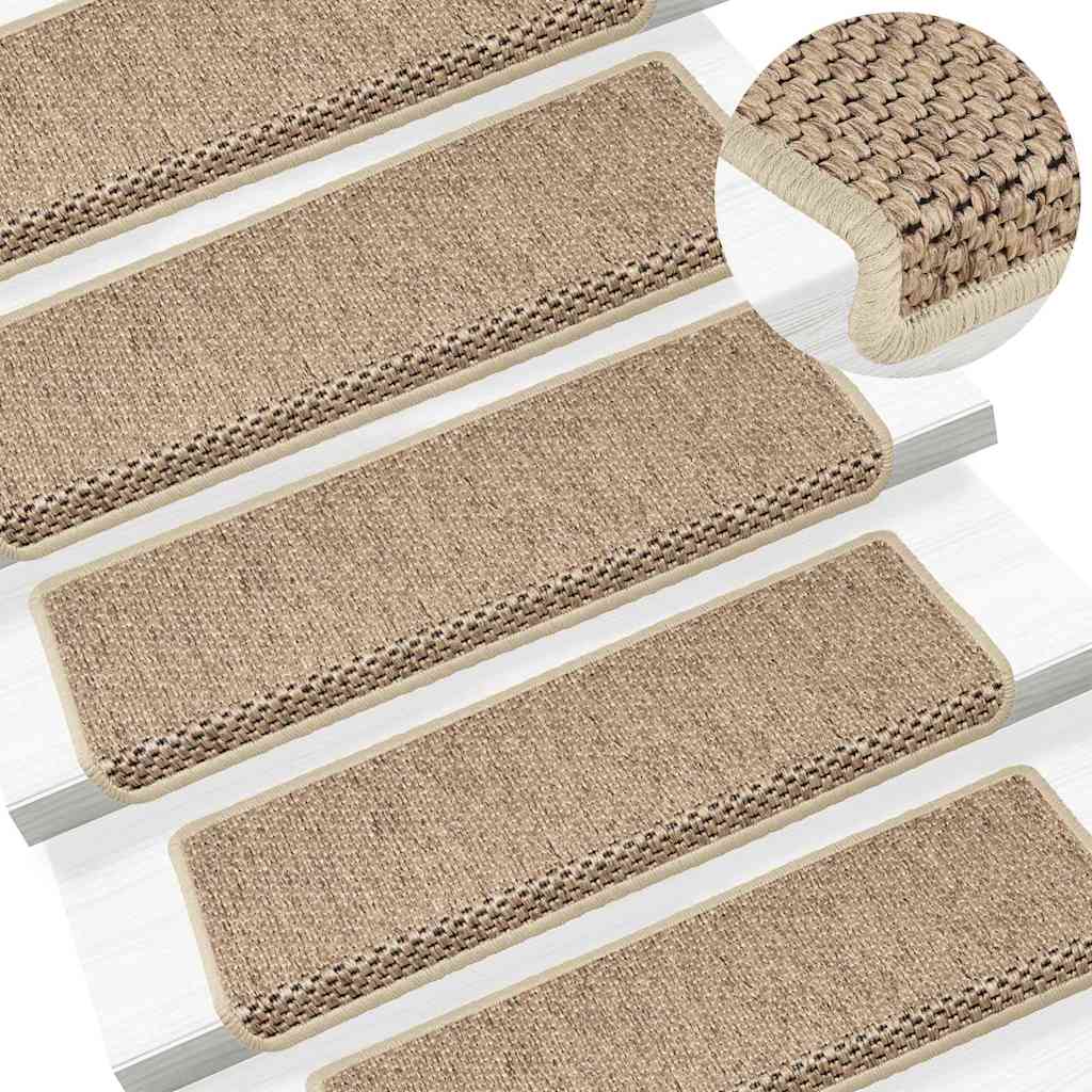 Stair Mats Self-adhesive Sisal-Look 15 pcs 65x21x4 cm Sand