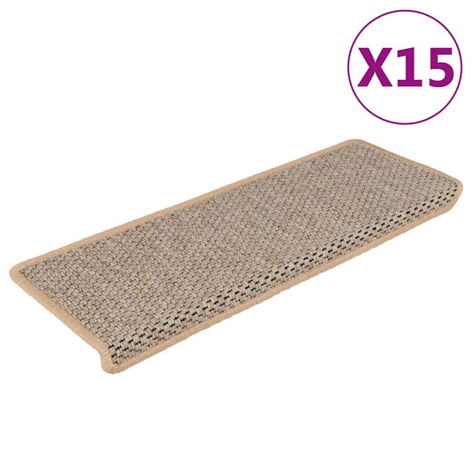 Stair Mats Self-adhesive Sisal-Look 15 pcs 65x21x4 cm Light Beige