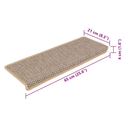 Stair Mats Self-adhesive Sisal-Look 15 pcs 65x21x4 cm Light Beige