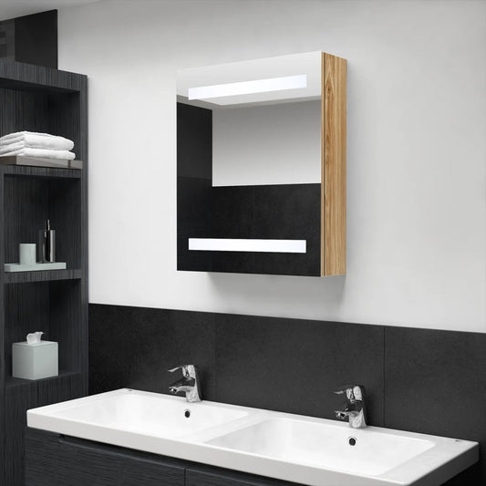 LED Bathroom Mirror Cabinet Oak 50x14x60 cm