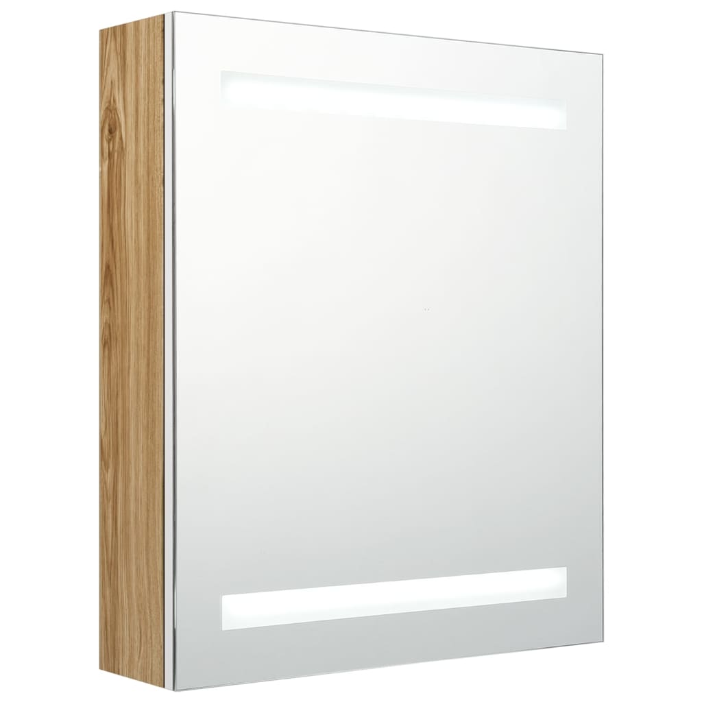 LED Bathroom Mirror Cabinet White and Oak 50x14x60 cm