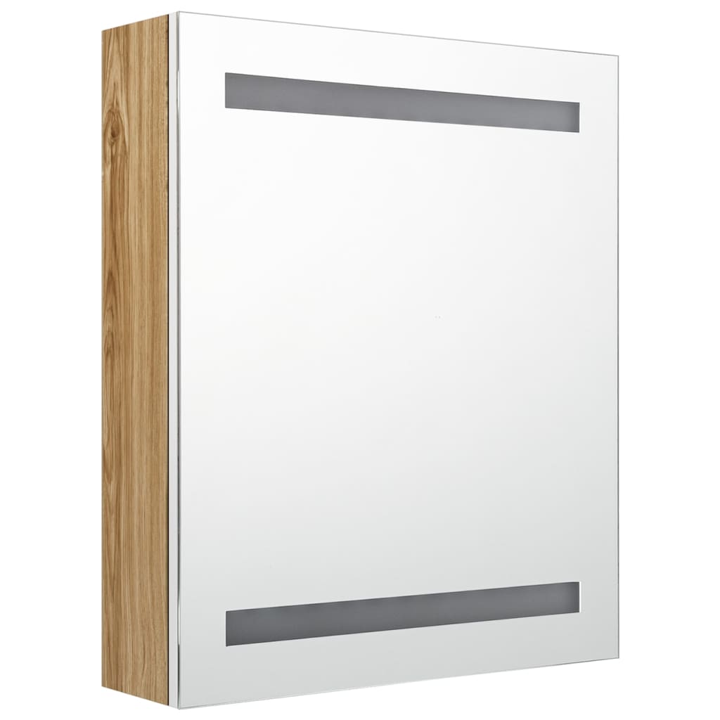 LED Bathroom Mirror Cabinet White and Oak 50x14x60 cm