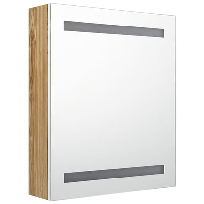 LED Bathroom Mirror Cabinet White and Oak 50x14x60 cm