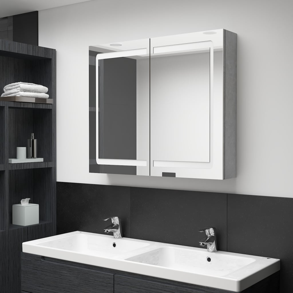 LED Bathroom Mirror Cabinet Concrete Grey 80x12x68 cm