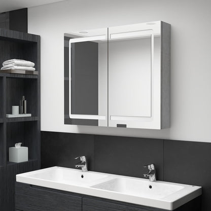 LED Bathroom Mirror Cabinet Concrete Grey 80x12x68 cm