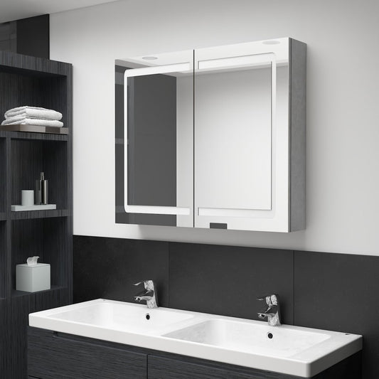 LED Bathroom Mirror Cabinet Concrete Grey 80x12x68 cm