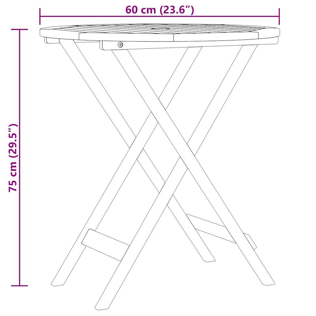 Folding Garden Table Ø60x75 cm Solid Eucalyptus Wood